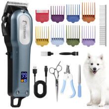 BESTBOMG Professional Dog Grooming Clippers for Thick Heavy Coats Low Noise High Power Rechargeable LED Display Cordless Pet Shaver for Small & Large