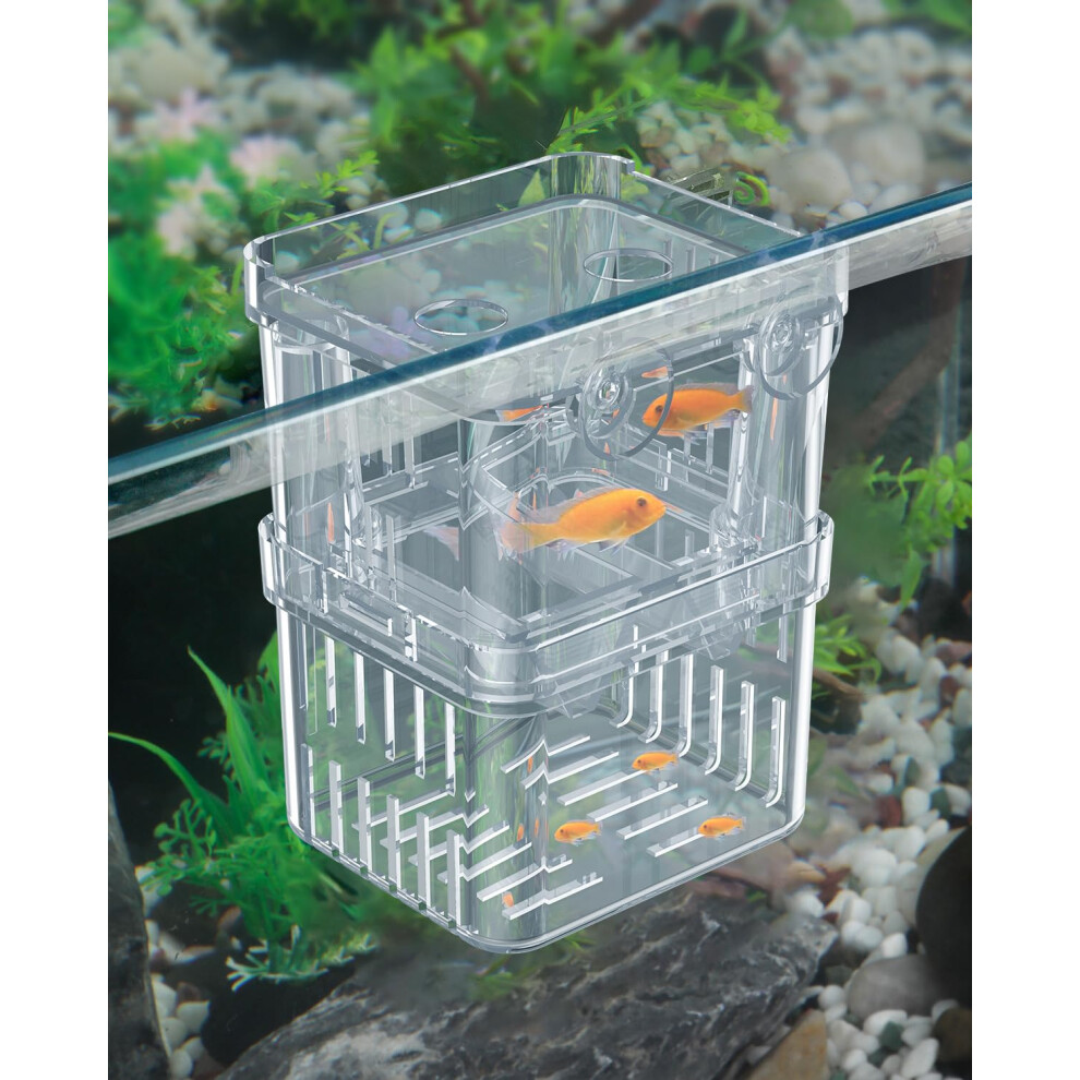 Pawfly Aquarium Fish Breeding Box Transparent Plastic Breeder Box For Fish Tank Fry Hatchery Incubator Hatching Box For Baby Fish Shrimp Sma