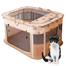 Foldable Pet Playpen Portable Kennel Cage for Puppy Dog Kitten Cat, Indoor/Outdoor Pop up Pet Tent Fence (L,Brown)