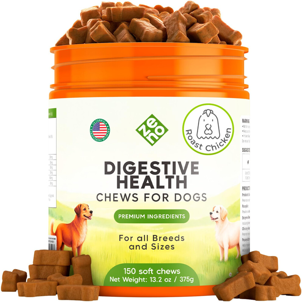 Zeno Probiotics For Dogs Chews 150Pcs - Digestive, Gut Health & Diarrhea Support - Us Formula With Dog Probiotics, Enzymes & Natural Ingredi