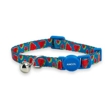 Ancol Adjustable Cat Collar with Safety Bell and Break Apart Buckle Fun Summer Watermelon Pattern