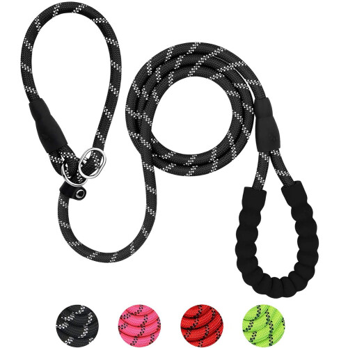 Reflective Slip Lead Dog Leash, Black