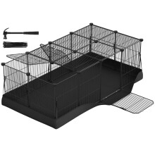 SONGMICS Small Animal Playpen Cage with Waterproof Mat, Top and Side Door, for Rabbits, Guinea Pigs, 20 Panels, 123 x 63 x 41.5 cm, Ink Black LPI012B