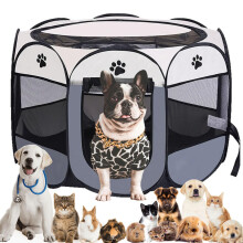 Pet Playpen Portable Dog Pen Foldable Pop Up Cat Play Pen, Oxford Fabric Soft Dog Crate Cage Puppy Pen for Indoors Outdoor Travel, Cat Tent Whelping