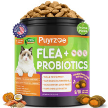 Puyrzoe Natural Flea and Tick Prevention for Cats, Itch Relief, Skin & Coat Support, 500 Chews with 6-Strain Probiotics, Gut & Immune Health, Flea Tr