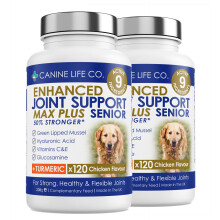 Canine Life Co. Senior MAX Plus High Strength Dog Joint Supplement With Turmeric Glucosamine & Green Lipped Mussel For Older Stiffer Dogs Age 9+ 120