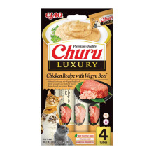 Ciao Churu Luxury Sticks by INABA Cat Treat - Chicken with Wagyu Beef Recipe (4 x 14g) / Soft & Creamy Luxury Cat Treat, Delicious & Healthy