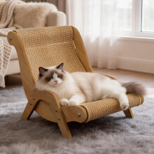 Cat Scratcher Chair - Solid Wood & Sisal Pad Cat Scratcher, Arc Design Cat Lounge for Cats, 14.6"20.3"12.4" Scratching Furniture for Kittens & Adu
