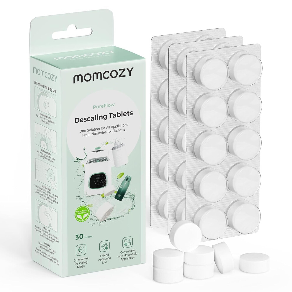 Official Descaling Tablets, Compatible Kleanpal Pro Baby Bottle Washer, Descaler For Milk & Limescale Removal, 30 Count Momcozy