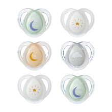 Tommee Tippee Nighttime Soothers, 0-6m, 6 Pack, Glow in The Dark, Varied Colours