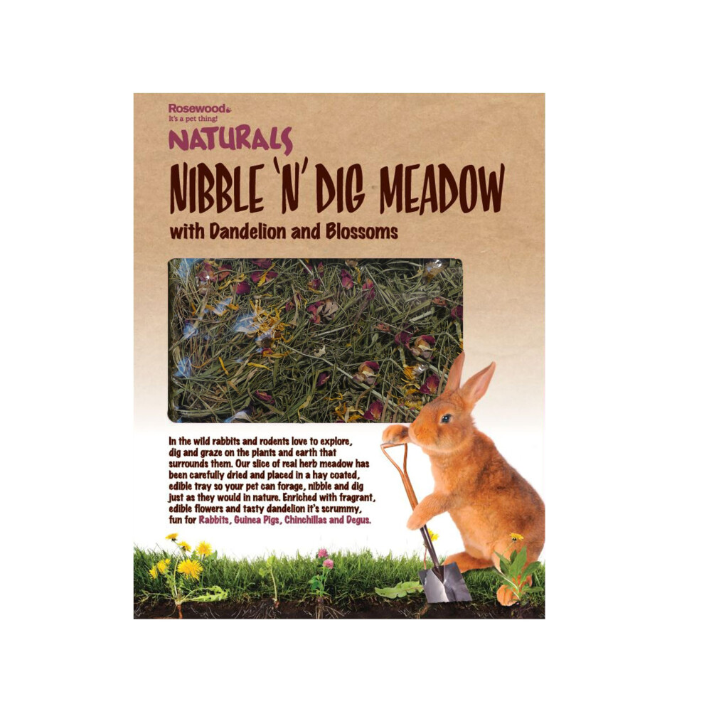 Rosewood Naturals Nibble 'N' Dig Meadow, Small Animal Treat And Toy For Rabbits, Guinea Pigs, Chinchillas And Degus, Rich In Hay And Herbs