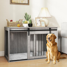 PawHut Dog Crate Furniture, Heavy Duty Dog Cage with Barn Door for Extra Large Breeds, End Side Table Pet Kennel with Removable Cushion for Indoor Us