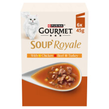 GOURMET Soup Royale (Chicken, Beef, Turkey) Wet Cat Food Pouch 6x45g (pack of 4)