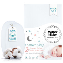 White Moses Basket Sheets 30x76cm – 2 Pack Organic Cotton Soft Pram Sheets Fitted for Baby Bed Comfort