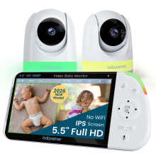 Babysense Full HD Split-Screen Baby Monitor with 2 PTZ Cameras, Two-Way Talk, 6-