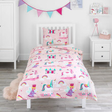 Bloomsbury Mill - Kids Single Duvet Cover Set - Childrens Single Bedding for Girls - Unicorn, Rainbow & Princess Single Bed Duvet Cover Set with Pill