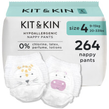 Kit & Kin Premium Nappy Pants Size 4 | 9-16 kg / 20-33 lbs | Maxi Pull Ups | 12 Packs / 264 Pants | Hypoallergenic | Vegan & Chlorine-Free | Superior