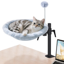Odoland Cat Bed for Desk, 360 Rotatable Adjustable Cat Hammock Bed, Comfortable Soft Cat Desk Nest with 2 Washable Fabrics for All Seasons (Grey)