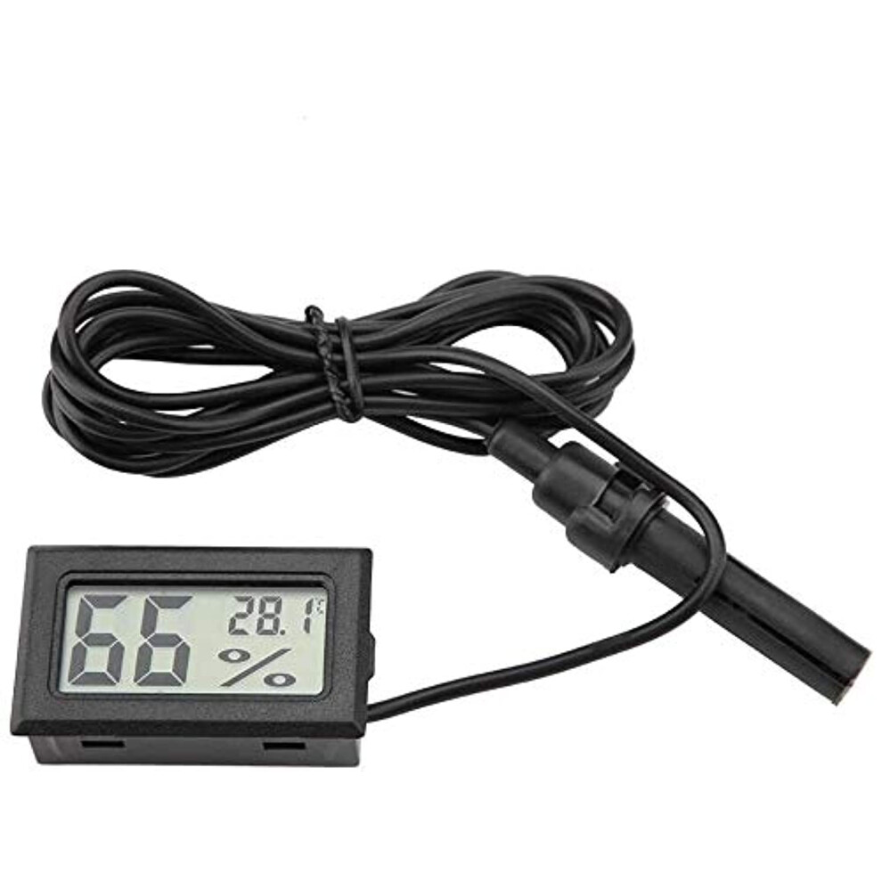 Dollatek 2-In-1 Digital Lcd Embedded Thermometer Hygrometer With External For Reptile Incubator Aquarium Poultry - Black