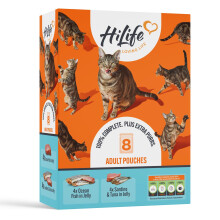 HiLife Adult Wet Cat Food, Mixed Ocean Fish in Jelly Recipes, Complete Cat Food Pouches, 100% Natural and Grain Free, Ocean Fish - Sardine with Tuna