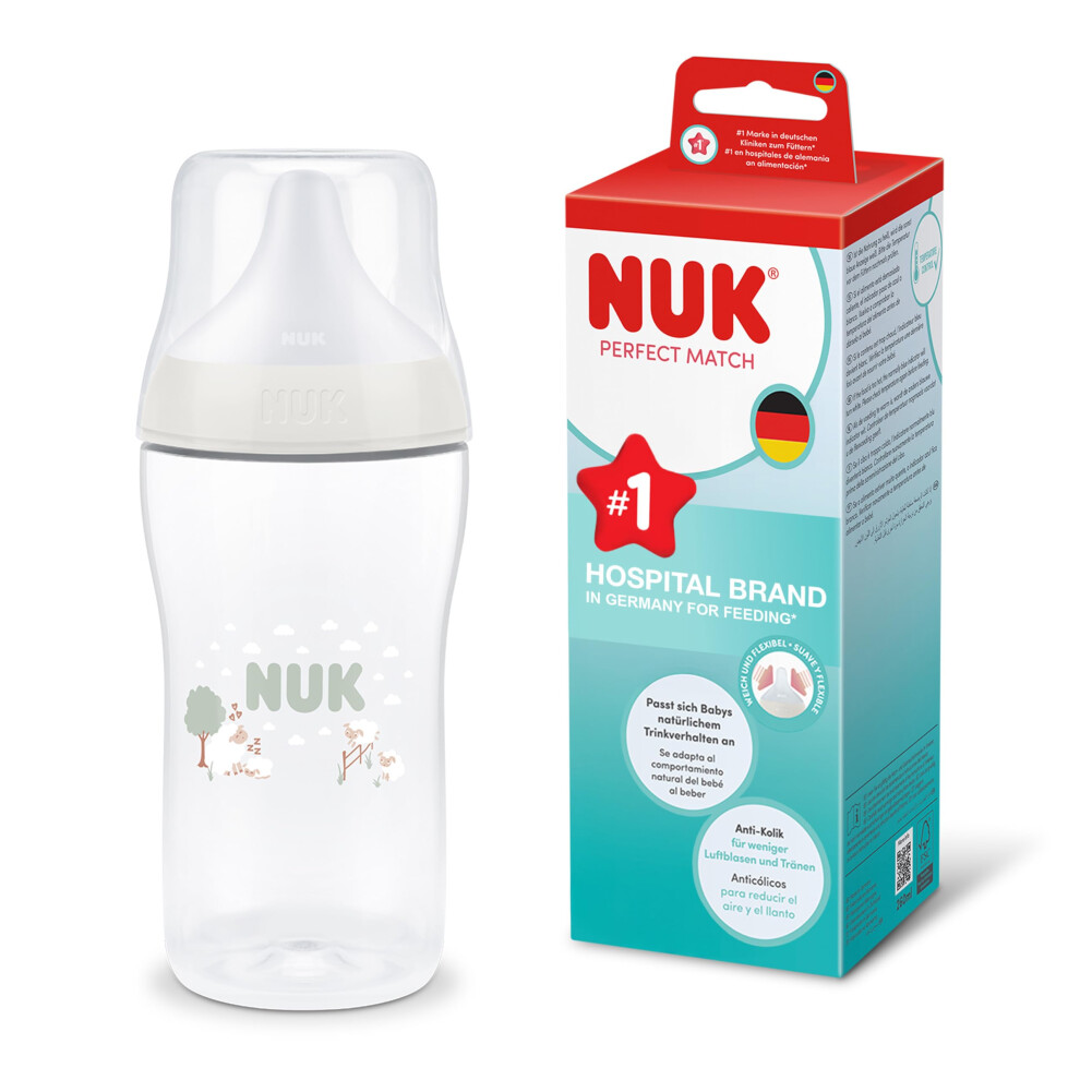 Perfect Match Baby Bottle | 3+ Months | 260Ml | Anti Colic Feeding Bottle | Pp | Temperature Control Indicator | Sheep | 1 Count Nuk