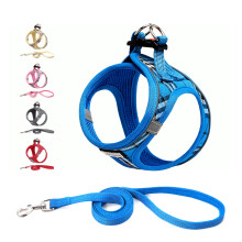 Suredoo Dog Harness and Lead Set, Step-in Breathable Reflective Puppy Cat Dog Vest Harnesses for Small Dogs (L, Blue Plaid, Chest: 40-45cm)
