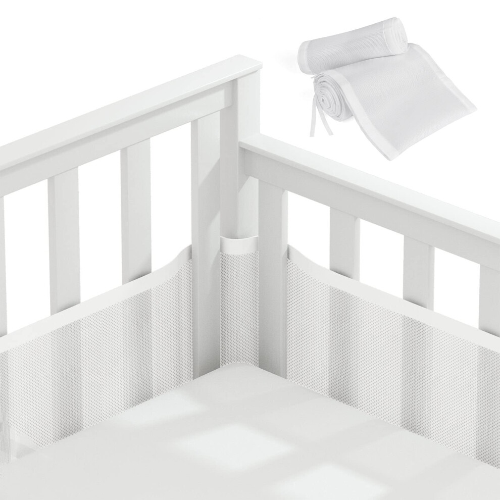 Cot Bumper, 2Pcs Breathable Mesh Cot Liner, Crib Rail Cover Baby Crib Bumper, Baby Boys Girls Nursery Breathable Crib Bed Liner Bumper ( White Vicloon