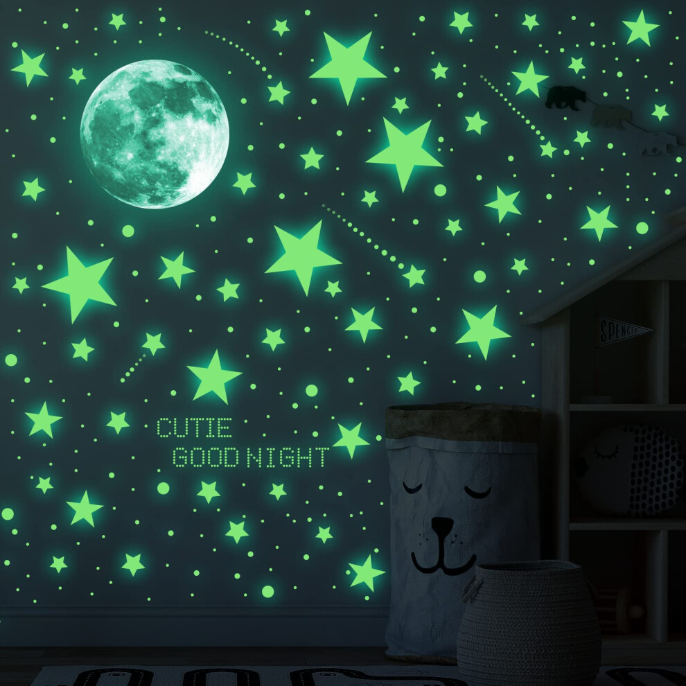 Echocube 637Pcs Glow In The Dark Wall Stickers, 114Pcs Realistic Luminous Stars, 1 Moon Wall Stickers, 522Pcs Dots For Ceiling Or Walls, Diy Luminous