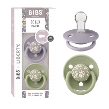 Bibs De Lux Liberty Dummies 2-Pack, BPA Free Dummy Pacifier, Round Nipple. Silicone, Made in Denmark, OneSize (0-36 Months), Capel Sage