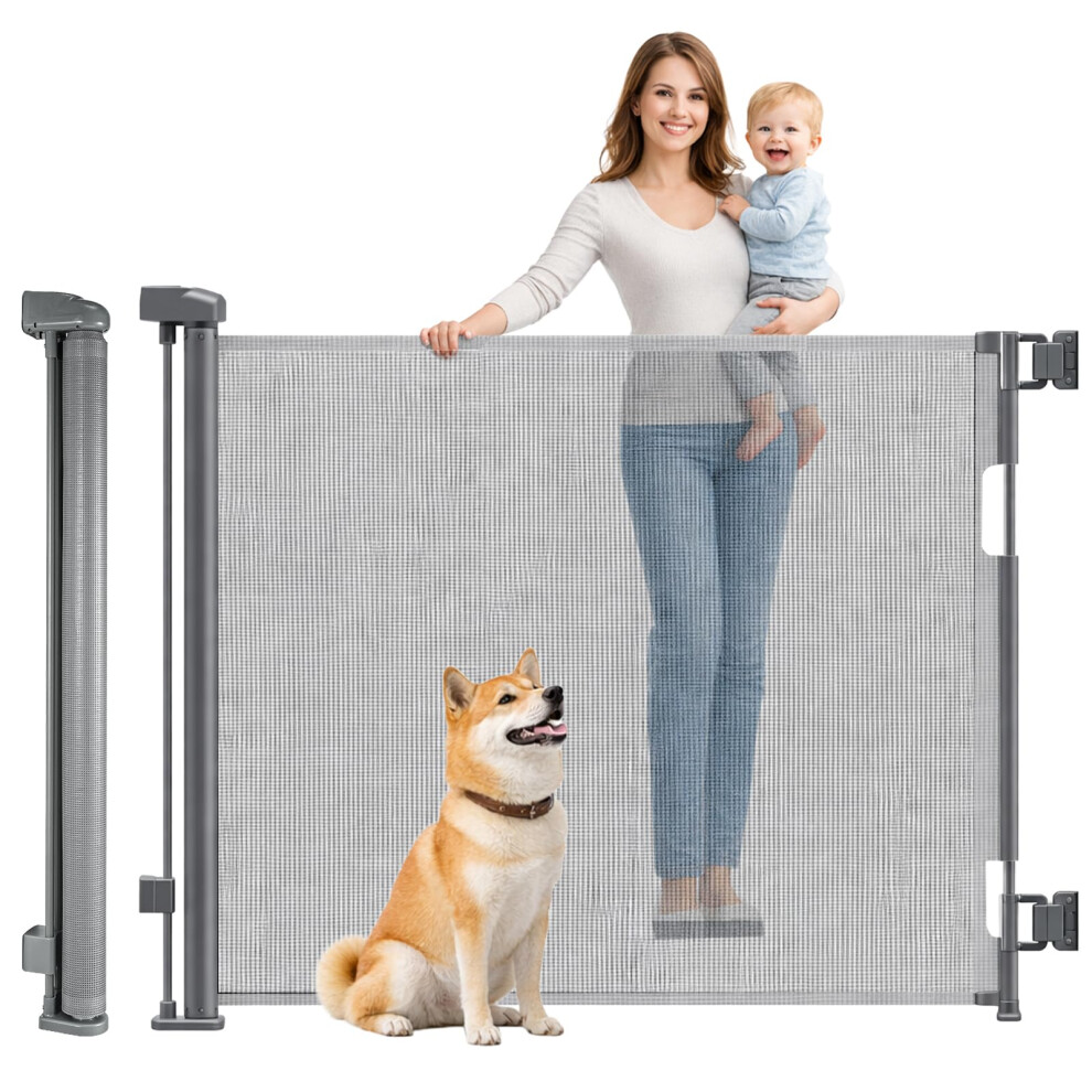 Crownshop Retractable Gate, Baby & Dog Stair Gate, Extends Up To 55" Wide - One Handed Operation For Doorways/Hallways (Grey, 140Cm)