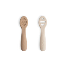 Mushie First Feeding Baby Spoons | BPA-Free Silicone Learning Spoons 2-Pack | Dishwasher Safe Durable Toddler Utensils | Natural/Shifting Sand