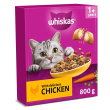WHISKAS Adult Dry Cat Food 800g with Chicken (Pack of 5)