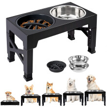 Niubya Elevated Slow Feeder Dog Bowl, Adjustable Raised Dog Food Bowls Stand with Slow Feeder Insert for French Bulldog, Pug, Small Medium Large Dogs
