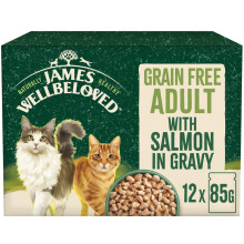 James Wellbeloved Grain Free Adult Cat Food with Salmon in Gravy Pouch 12 x 85 g