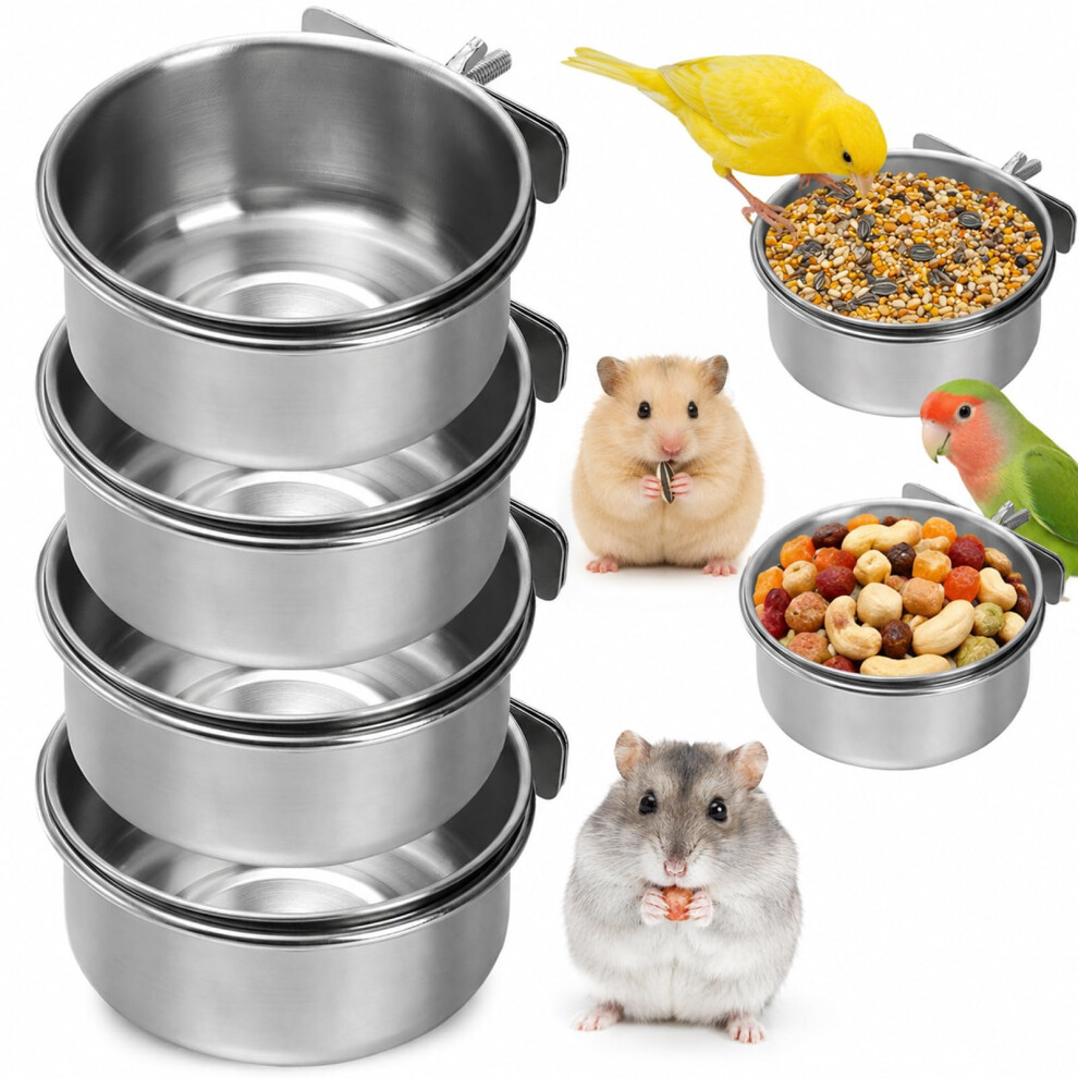 Photos - Bird Feeder / Water Bottle Okllen 4 Pieces Bird Feeding Dish Cups, Stainless Steel Parrot Food Bowls with Wing Nut, Bird Cage Water Bowl Pet Hanging Bo