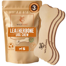 Wildfang Leather Bones for Dogs - Natural Chew Toys, Leather Dog Toy, Chew Toy for Large Dogs, Dental Care Bone, Dog Toys, S - Set of 3