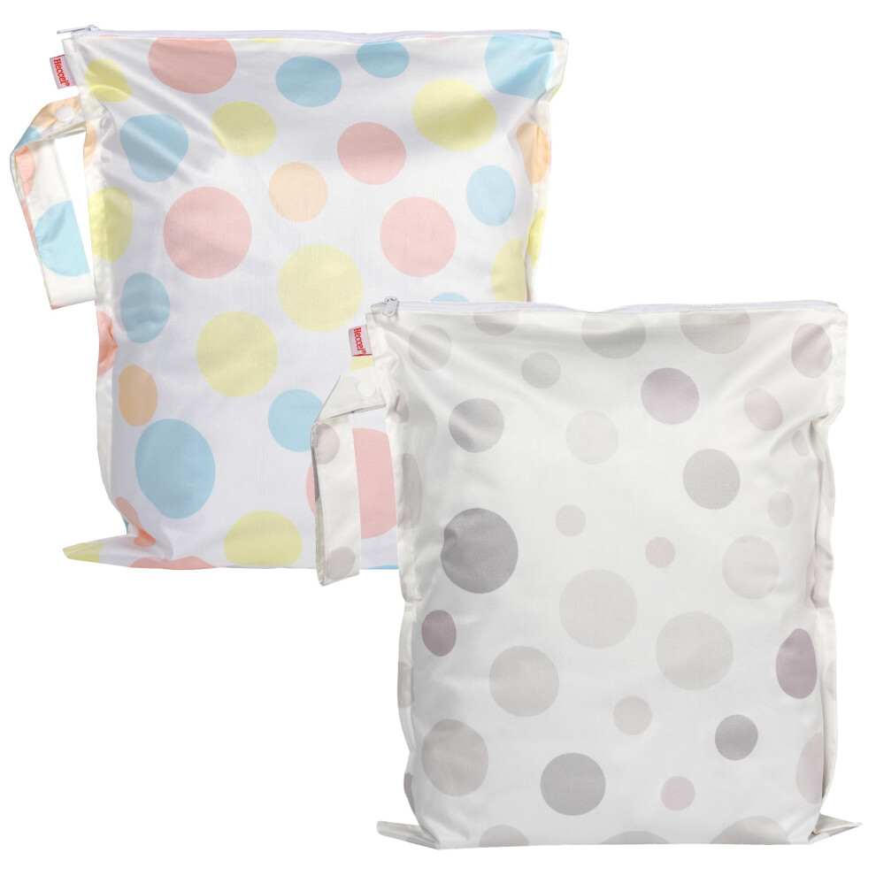 Heccei Waterproof Wet Dry Bags, Reusable Washable Cloth Diaper Nappy Bags With Hook Pouch For Baby Items Swimming Beach & Travel - 2 Pack 13X15 Inch