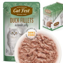 Cat Fest Duck Fillets in Tender Jelly, 100% Natural Wet Cat Food Pouches, High Meat Content, Enriched with Taurine, Vitamin E & Fish Oil, 12 x 70g