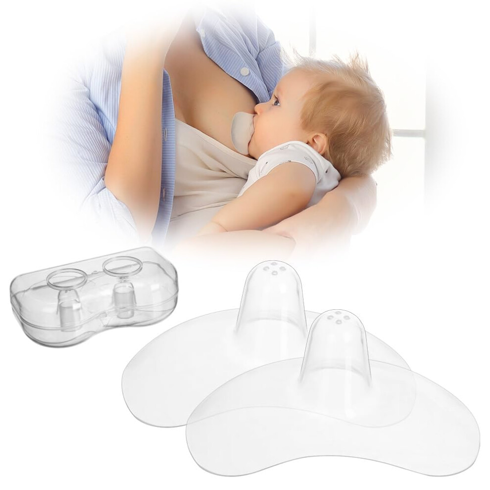 Aolso Nipple Shields Size Medium, Nipple Shields Breastfeeding, Breast Shields With Sterilisable Travel Case, Bpa Free Reusable Soft Silicone For Bre
