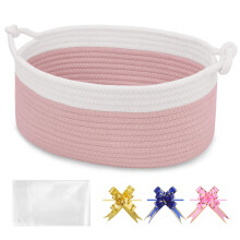 BOSROTY Baby Gift Baskets Empty with Handle, Small Woven Basket with Gift Bags and Ribbons, Decorative Organizer Box for Baby Pet Toy, 30.5 x 20 x 13