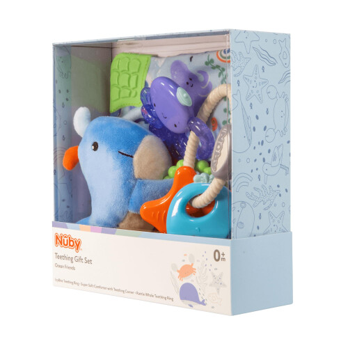 Nuby Nuby Ocean Friends Teething Gift Set – 3-Piece Keepsake Set | Comforter, IcyBite