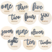 6 PCS Baby Monthly Milestone Cards, Double Sided Wooden 3D Milestone Cards Signs for Photos Announcement Sign 1-12 Months Baby Shower Gifts Photograp