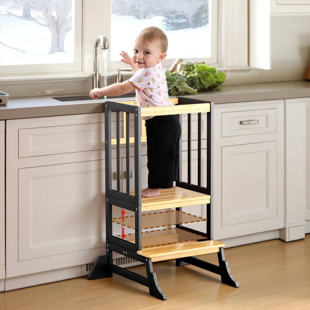 Cosyland Height-Adjustable Toddler Standing Tower – Stable Kitchen Standing Stool With Reinforced Base – Lightweight Portable Standing Helper For