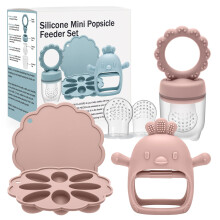 CLDY Baby Fruit Food Feeder, Mini Freezer Tray Combo, Breastmilk Popsicle Freezer Molds, BPA Free Silicone Teether for Toddler Infant for 3 Month+ To