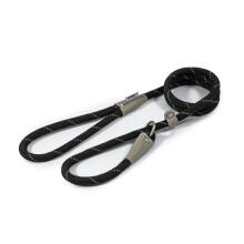 Ancol Viva Dog Rope Slip Lead Reflective Black Poly Weave Webbing Leather Adjuster Lightweight Mountain Grade Rope Puppy Pet Walking Accessory - 1.2m