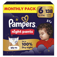 Pampers Night Nappy Pants Size 6, 138 Nappies, 13kg-19kg