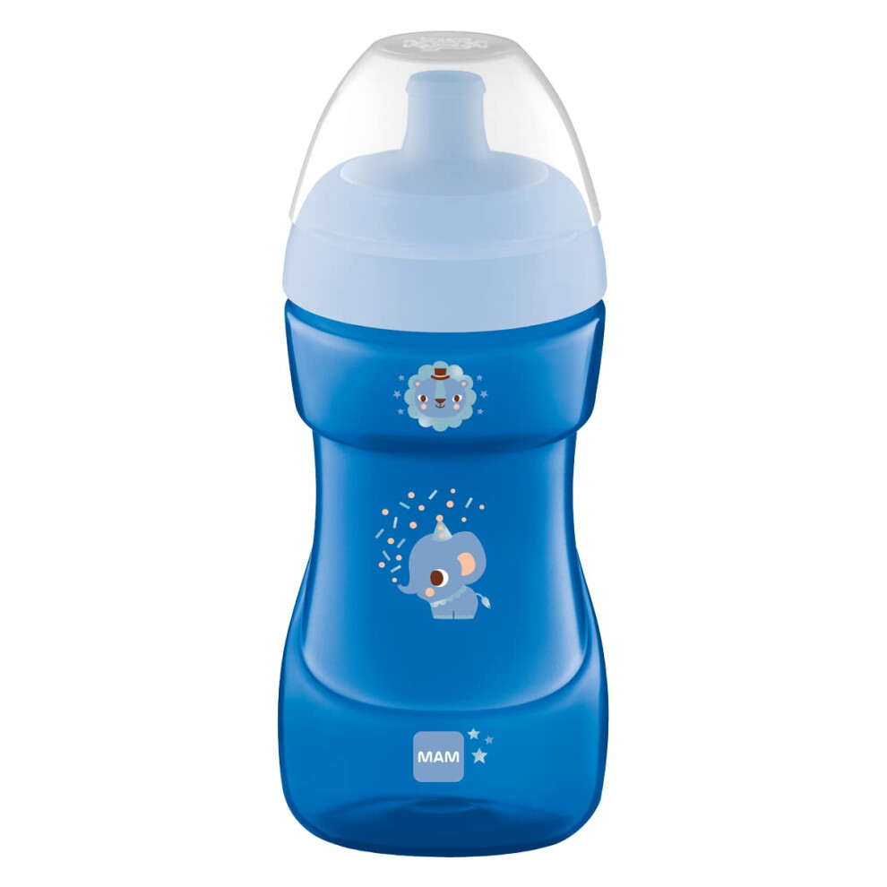 Mam Sports Cup | 330Ml | Non-Spill Sippy Cup With Free Flow Spout | Suitable For 12+ Months | Baby Accessories | Blue (Various Designs)