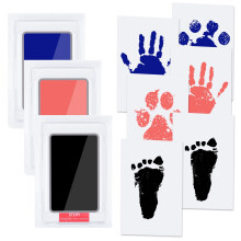 Vicloon Baby Handprint and Footprint Kit, Baby Hand and Footprint Kit with 3 Inkless Ink Pads and 6 Imprint Cards, Paw Print Set for Pet, Family Keep