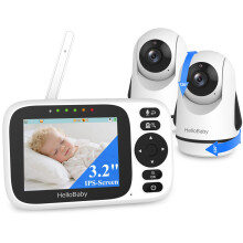 HelloBaby No WiFi Baby Monitor 2 Cameras and Night Vision, 3.2" IPS Screen