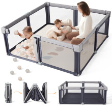 Sweeby Baby Playpen, Foldable Play Yard, Extra-Large Baby Fence for Indoor & Outdoor Use, Safe Playpen for Babies and Toddlers (Space Gray, 200 x 180